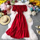 Tie-neck Off-shoulder Chiffon Dress
