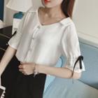 Bow Accent V-neck Elbow Sleeve Shirt