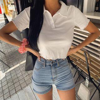 Lettuce-edge Cropped Polo Shirt