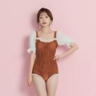 Puff-sleeve Shirred Swimsuit