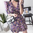 Floral Print Short-sleeve Mini A-line Dress