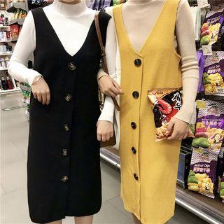 Semi High Collar Sweater / Single-breasted Vest Dress