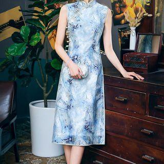Flower Print Sleeveless Shift Qipao