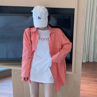Round Neck Letter Print Oversized T-shirt / Oversized Plain Long Sleeve Shirt