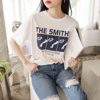 Letter-printed Cotton T-shirt White - One Size