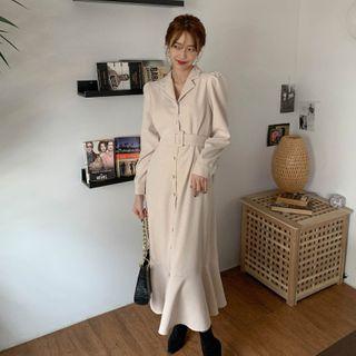 Tie Waist Single Breasted Coat Dress As Shown In Figure - One Size