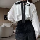 Long-sleeve Tie-back Shirt White - One Size