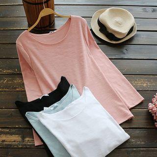 Slub Cotton Long-sleeved Crew Neck Top