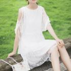Cut Out Shoulder Short-sleeve Lace Layered Dress