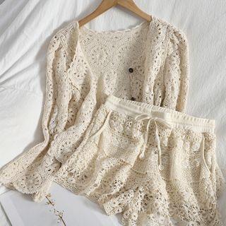 Crochet Knit Cardigan / Shorts