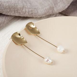 Alloy Faux Pearl Dangle Earring 1 Pair - White & Gold - One Size