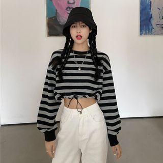 Striped Sweatshirt Stripes - Black & Gray - One Size