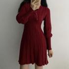 Cable Knit Mini A-line Sweater Dress Red - One Size