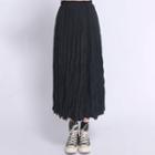 Plain Crinkled Midi A-line Skirt