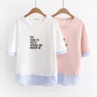 Short-sleeve Mock Two-piece Letter T-shirt