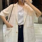 Elbow-sleeve Windowpane Check Blazer