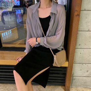 Plain Shirt / Side Slit Spaghetti Strap Dress