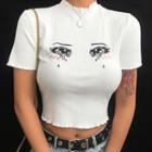 Short-sleeve Eyes Embroidered Crop Top