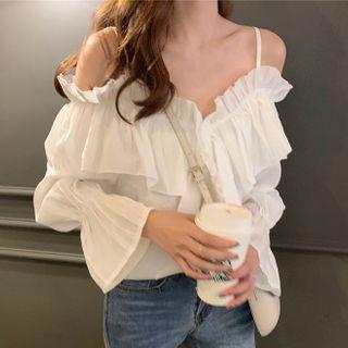 Ruffle Off-shoulder Shirt White - One Size