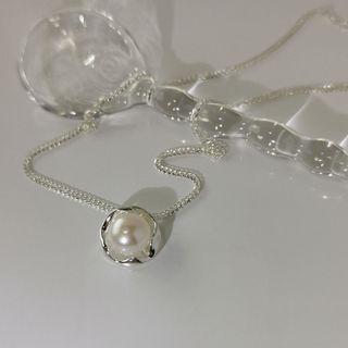 Faux Pearl Pendant Alloy Necklace Xl1446 - Silver - One Size