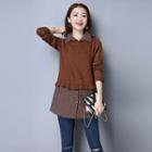 Mock Two-piece Long-sleeve Collared Knit Top