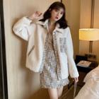 Tweed Panel Buttoned Lambswool Jacket / Tweed Jumper Skirt
