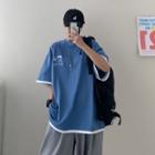 3/4 Sleeve Mock Two Piece Print T-shirt