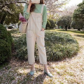 Pocket-detail Stitched Suspender Pants Light Beige - One Size