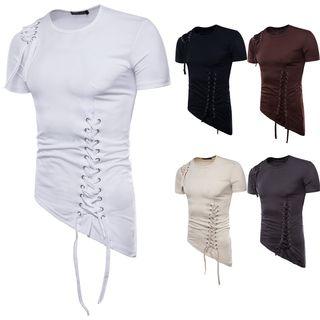 Lace-up Asymmetric Short-sleeve T-shirt