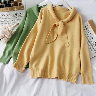 Ribbon-neckline Loose-fit Sweater