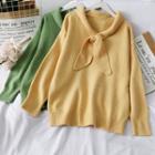 Ribbon-neckline Loose-fit Sweater