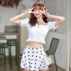 Set: Short-sleeve Smocked Swim Top + Dotted Skirt