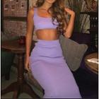 Set: Ribbed Cropped Camisole Top + Midi Pencil Skirt