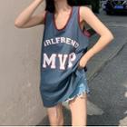 Lettering Tank Top Grayish Blue - One Size