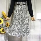 High-waist Floral Print Pleated A-line Skirt