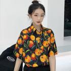 Short-sleeve Tangerine Print Shirt As Shown In Figure - One Size