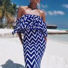 Wavy Striped Elbow-sleeve Maxi Sun Dress