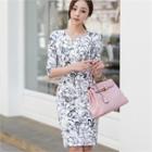 3/4-sleeve Printed Sheath Dress