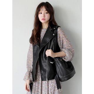 Diagonal-zip Faux-leather Vest