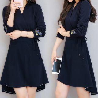 Butterfly Applique 3/4 Sleeve A-line Dress