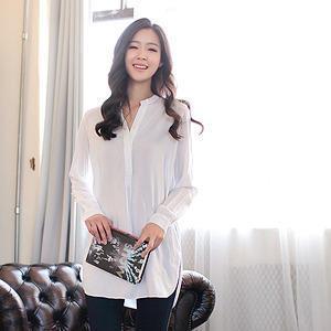 Mandarin-collar Plain Shirt