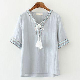 Tassel Elbow-sleeve Top