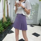Plain Asymmetric Pleated Mini A-line Skirt
