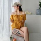Set: Short-sleeve Lace-up Swim Top + Bottom