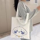 Puppy Print Canvas Tote Bag White - One Size