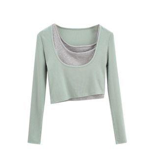Set: Long-sleeve Irregular Crop Top + Tank Top