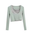 Set: Long-sleeve Irregular Crop Top + Tank Top