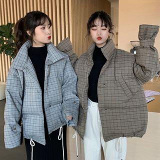 Padded Plaid Buttoned Coat