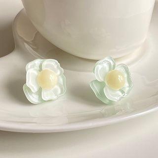 Sterling Silver Flower Stud Earring 1 Pair - S925 Silver Needle Earring - Flower - Light Yellow - One Size