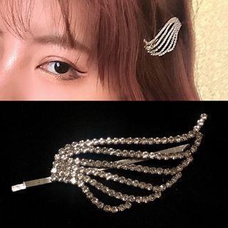 Rhinestone Wing Hair Clip 0706a - Silver - One Size